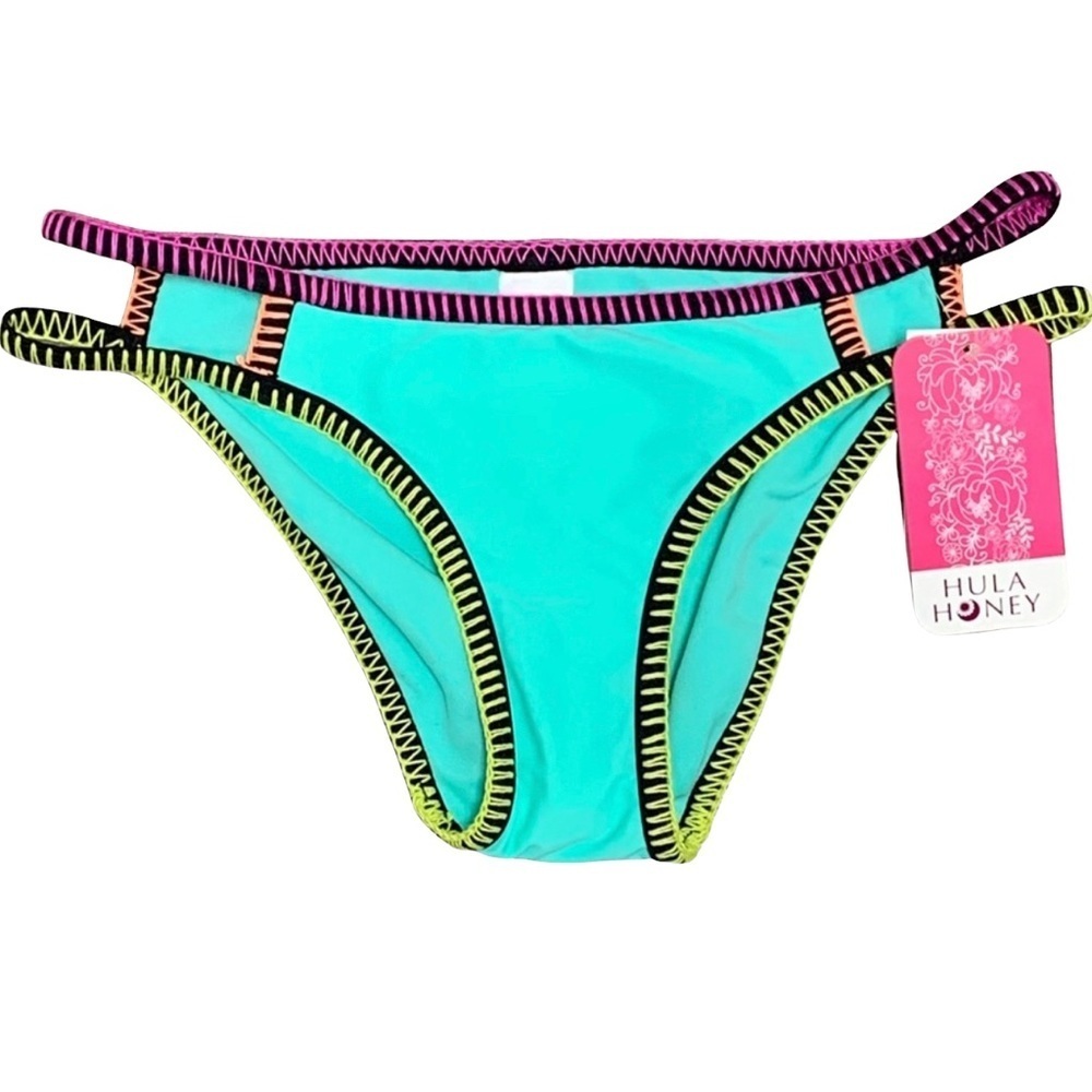 NWT Hula Honey Bikini Bottoms Small Strappy Open Sides Colorblock Whipstitch